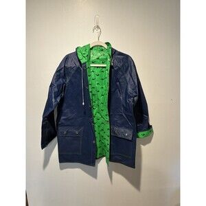Vintage Reversible Rain Coat Blue + Green Whale - Women Large